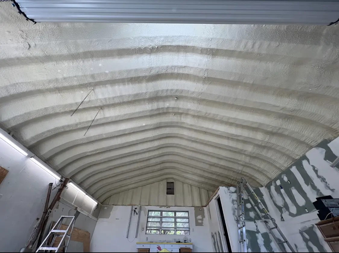Spray polyurethane foam applied to the underside of a metal roof deck in McKinleyville
